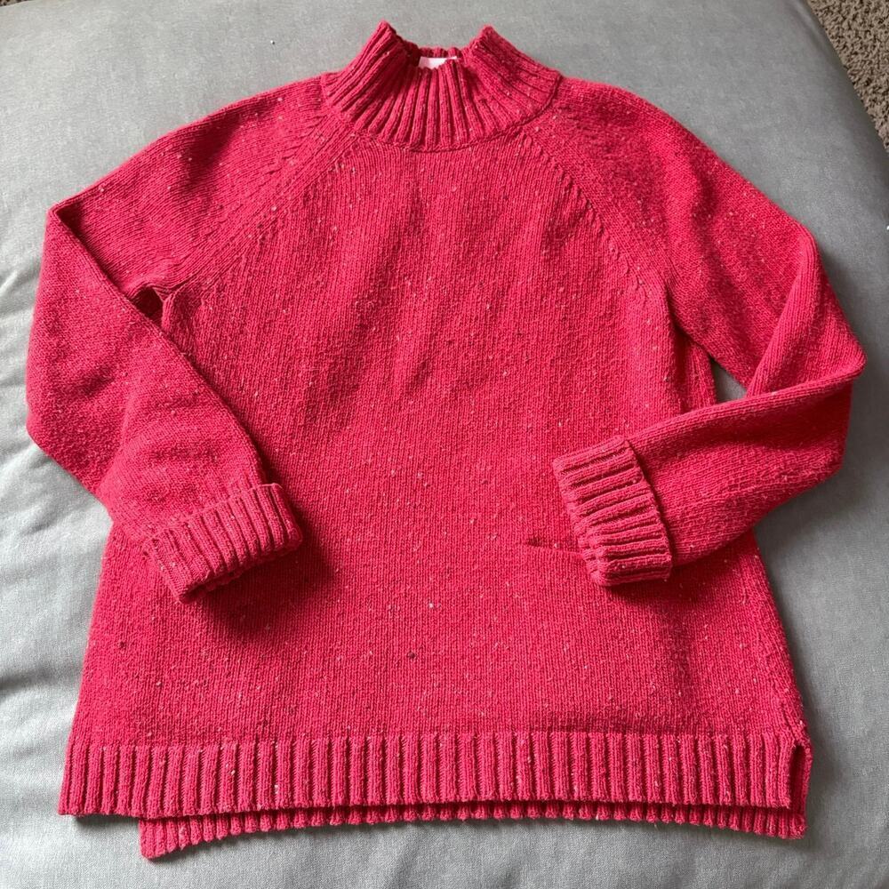 J JIll Red Wool blend Knit Tunic Sweater Raglan Sleeve Med Cabincore